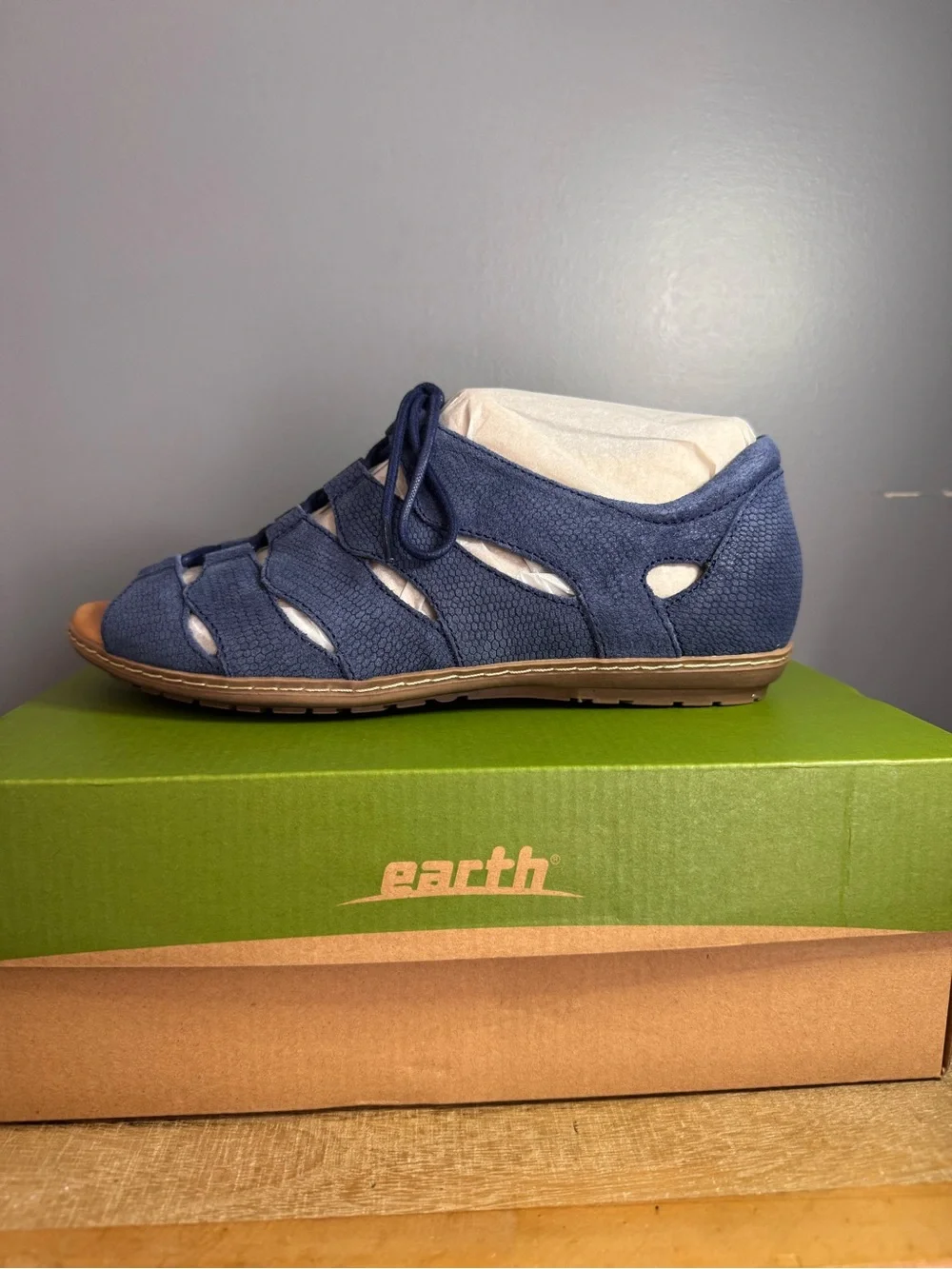 Earth Navy Blue Lace-Up Cutout Sandal